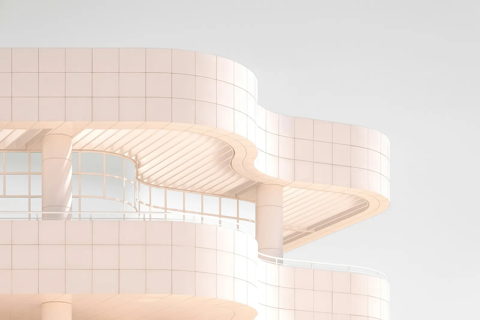 Arquitetura de linhas curvas e luz natural. Fotografia ilustrativa.